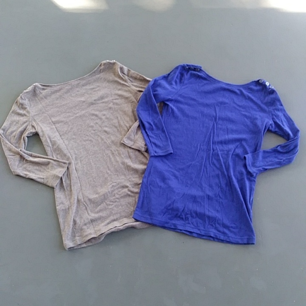 New York & Company Lot of Blue and Tan 3/4 length Sleeve Tops with Button Detail